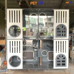 Chuồng mèo GỖ KÍNH chuồng cho mèo 2 TẦNG 4 phòng CC122