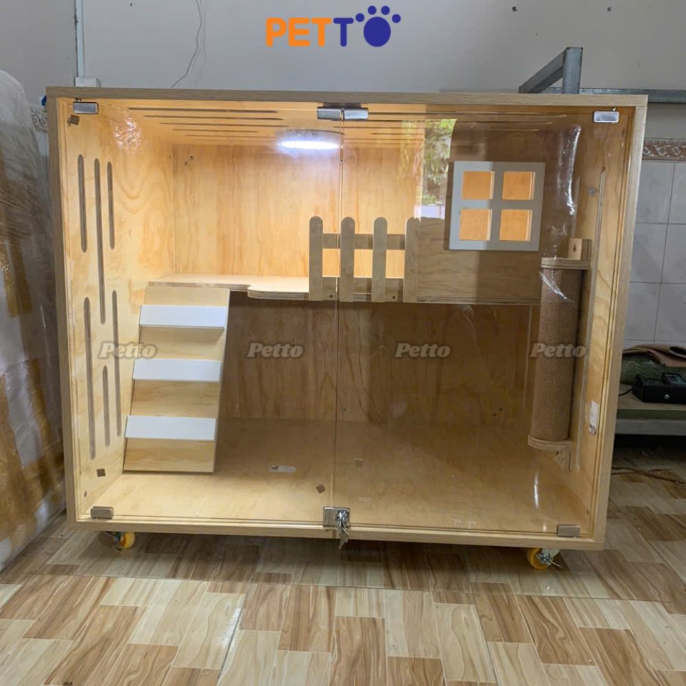 NHÀ GỖ cho mèo PETTO nhà mèo kết hợp TẦNG LỬNG tối ưu diện tích sử dụng CC133