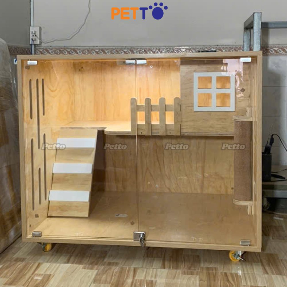 NHÀ GỖ cho mèo PETTO nhà mèo kết hợp TẦNG LỬNG tối ưu diện tích sử dụng CC133