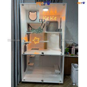 Tủ mèo 2 tầng để vừa máy vệ sinh PURAMAX kết hợp LED NEON CC137