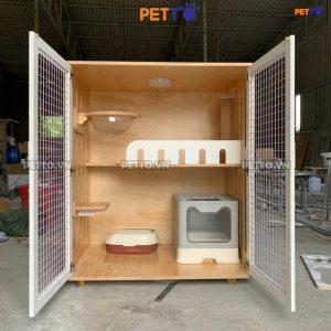 Chuồng mèo 2 TẦNG kết hợp CỬA LƯỚI cho 4-5 bé mèo CC141