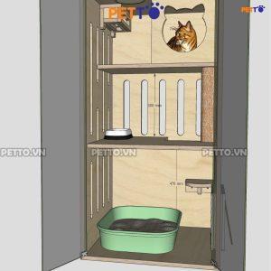 Chuồng mèo gỗ 3 TẦNG có cửa sổ để mèo ra vô CC150