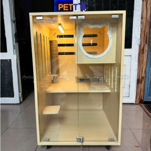 Tủ mèo basic bằng gỗ cho cho 1-2 bé với đầy đủ đèn, trụ cào, bánh xe CC152