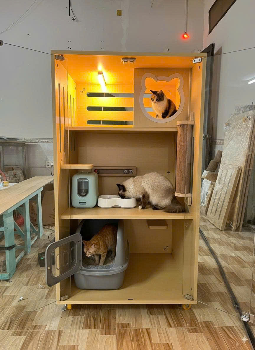 Chuồng mèo gỗ 3 TẦNG cao ráo và rộng rãi CC153 Chuồng mèo gỗ 3 TẦNG cao ráo và rộng rãi CC153