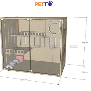 Kích thước Tủ mèo gỗ cho 3 bé để vừa nhà vệ sinh Pura max, Pet tree CC174