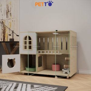Tủ mèo bằng gỗ cho 3 bé có ngăn vệ sinh riêng CC173