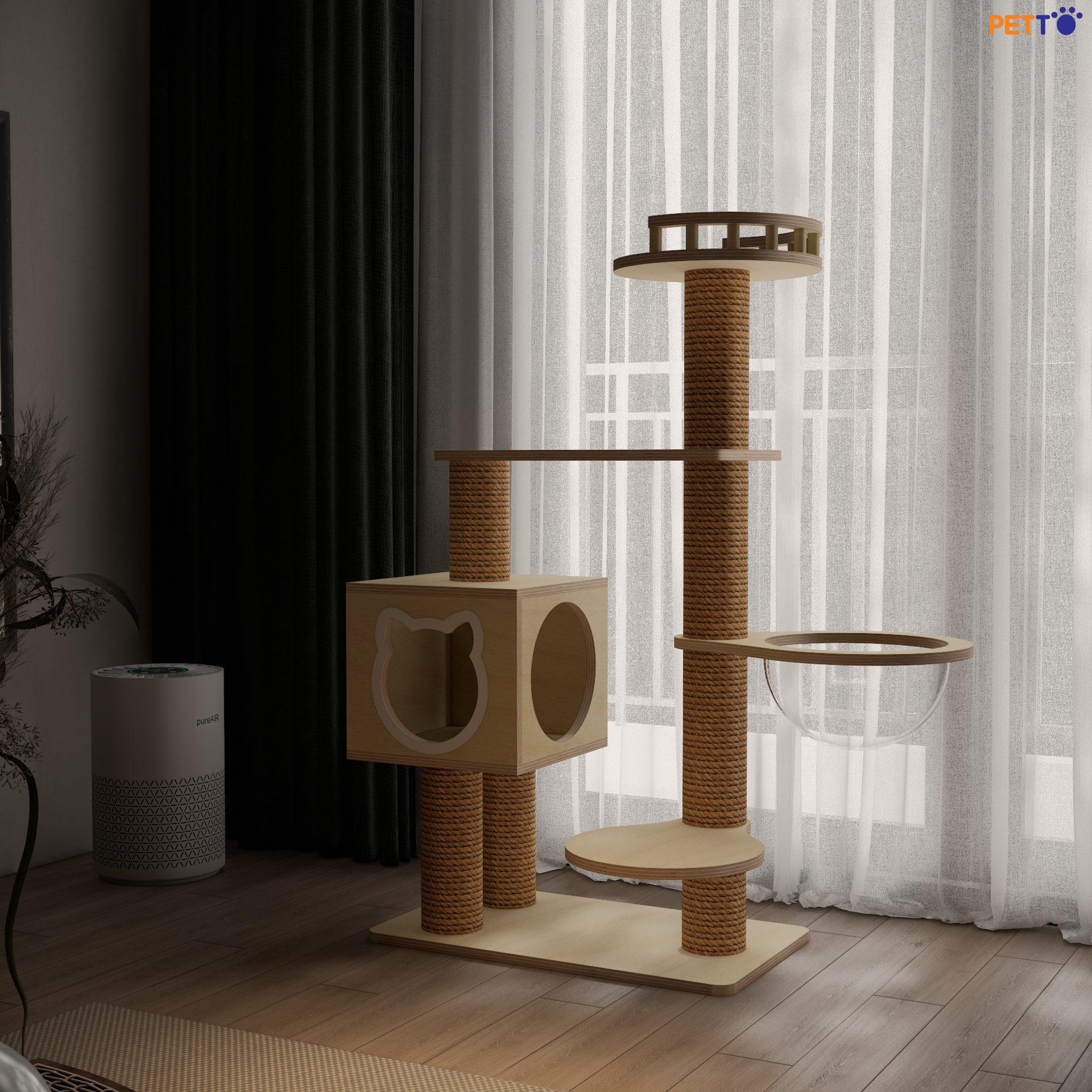 Nhà cây cho mèo bằng gỗ cho 2 bé CH058