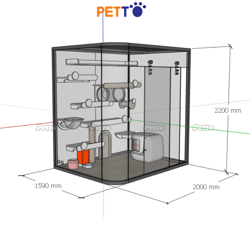 Chuồng nuôi mèo kích thước 2000mm x 1500mm x 2200mm CC208