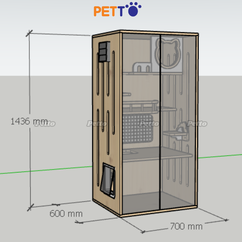 Tủ mèo Basic gỗ MDF  chống ẩm kích thước 700mm * 600mm * 1436mm CC214