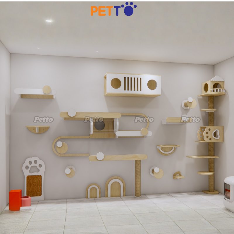 Cat tree đính tường cho bằng gỗ Plywood CZ036