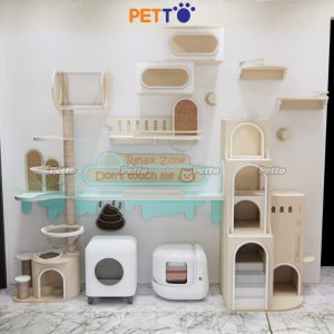 Decor phòng mèo với hệ CAT TREE đính tường gỗ Plywood CZ045
