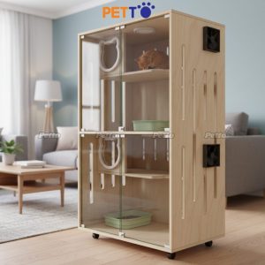 Tủ mèo lux gỗ Plywood Kèm quạt thông gió kích thước Ngang 900mm, sâu 600mm, cao 1554mm CC271