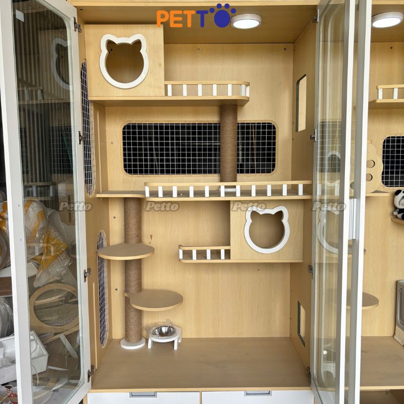 Tủ mèo basic gỗ MDF kích thước 2400mm x 650mm x 2286mm cho 5 mèo CC282