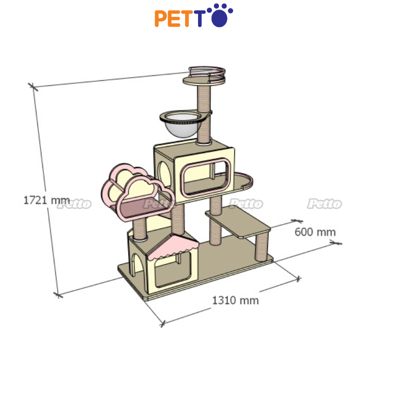 CAT TREE cho mèo gỗ Plywood chắc chắn lên màu theo yêu cầu CH075