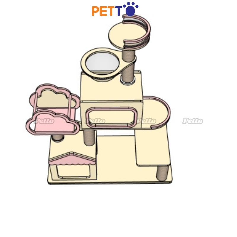 CAT TREE cho mèo gỗ Plywood màu be và hồng chắc chắn lên màu theo yêu cầu CH075
