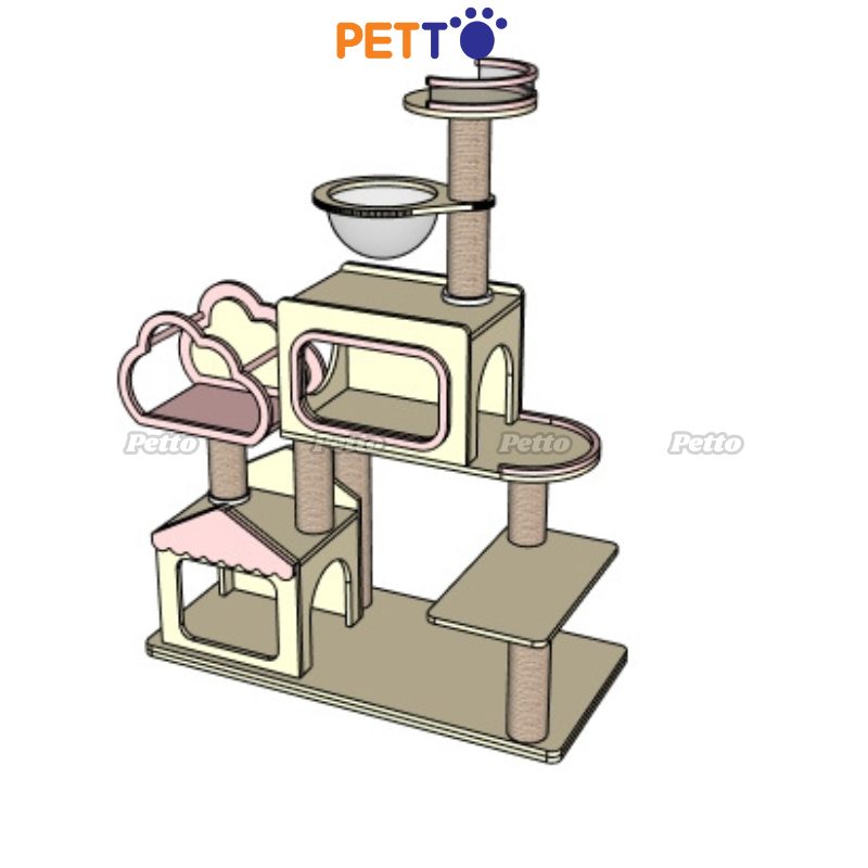 CAT TREE cho mèo gỗ Plywood màu hồng cánh sen CH075