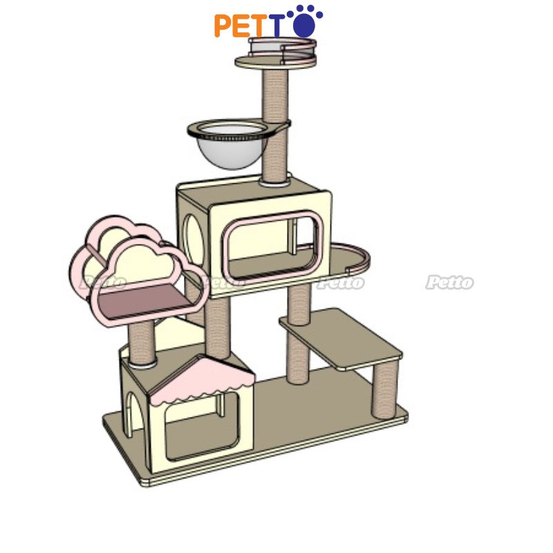 CAT TREE cho mèo màu be gỗ Plywood chắc chắn lên màu theo yêu cầu CH075