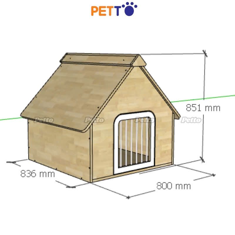 Nhà cho chó bằng gỗ cao su ghép, cửa sổ bên phải 800 x 836 x 851mm DH044