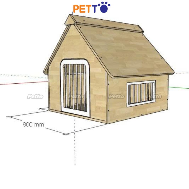 Nhà cho chó gỗ cao su ghép, cửa sổ bên phải 800 x 836 x 851mm DH044