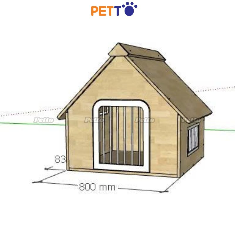 Nhà gỗ cho chó gỗ cao su ghép, cửa sổ bên phải 800 x 836 x 851mm DH044