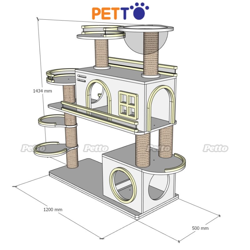 CAT TREE cho mèo Plywood màu trắng phù hợp mèo kích thước lớn CH077