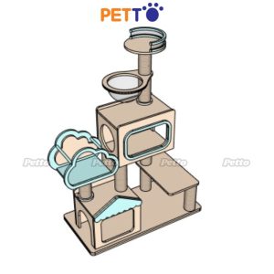 CAT TREE cho mèo bằng gỗ Plywood màu be nhạt CH076