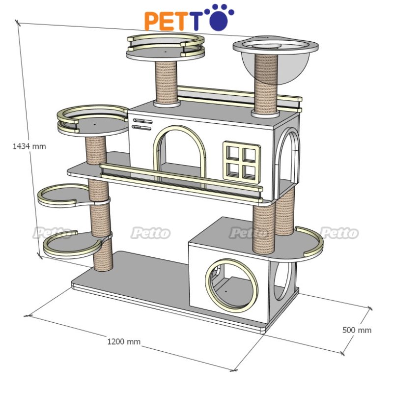 CAT TREE cho mèo bằng gỗ Plywood màu trắng phù hợp mèo kích thước lớn CH077