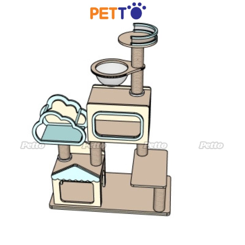 CAT TREE cho mèo gỗ Plywood màu be nhạt CH076