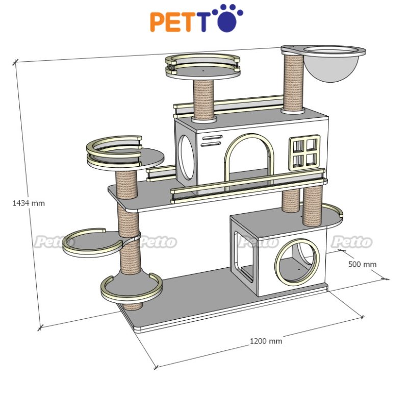 CAT TREE cho mèo gỗ Plywood màu trắng phù hợp mèo kích thước lớn CH077