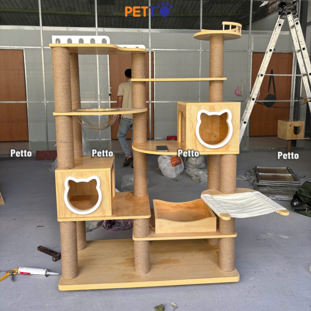 Cat tree cho mèo bằng gỗ Plywood 1200mm x 600mm x 1750mm nhiều tiện nghi CH079