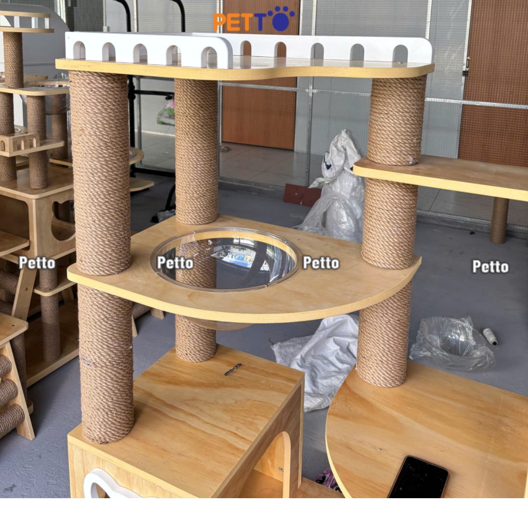 Cat tree gỗ cho mèo Plywood 1200mm x 600mm x 1750mm nhiều tiện nghi CH079