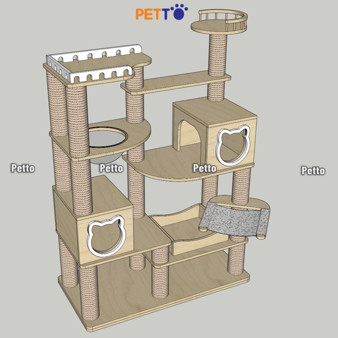 Cat tree mèo bằng gỗ Plywood 1200mm x 600mm x 1750mm nhiều tiện nghi CH079