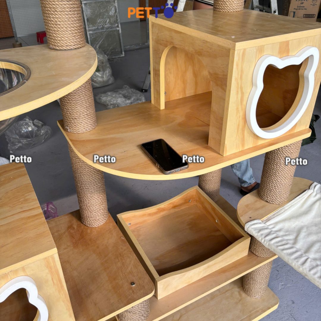 Cat tree mèo bằng gỗ Plywood nhiều tiện nghi CH079