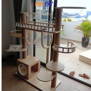 Nhà cây cho mèo bằng gỗ Plywood có võng vải CH068