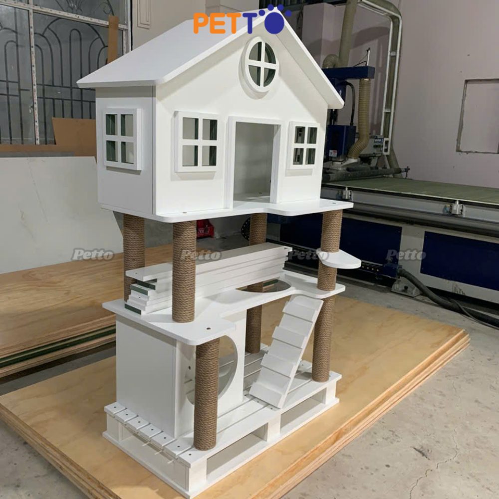 Nhà cây cho mèo bằng gỗ hình mái nhà CH060