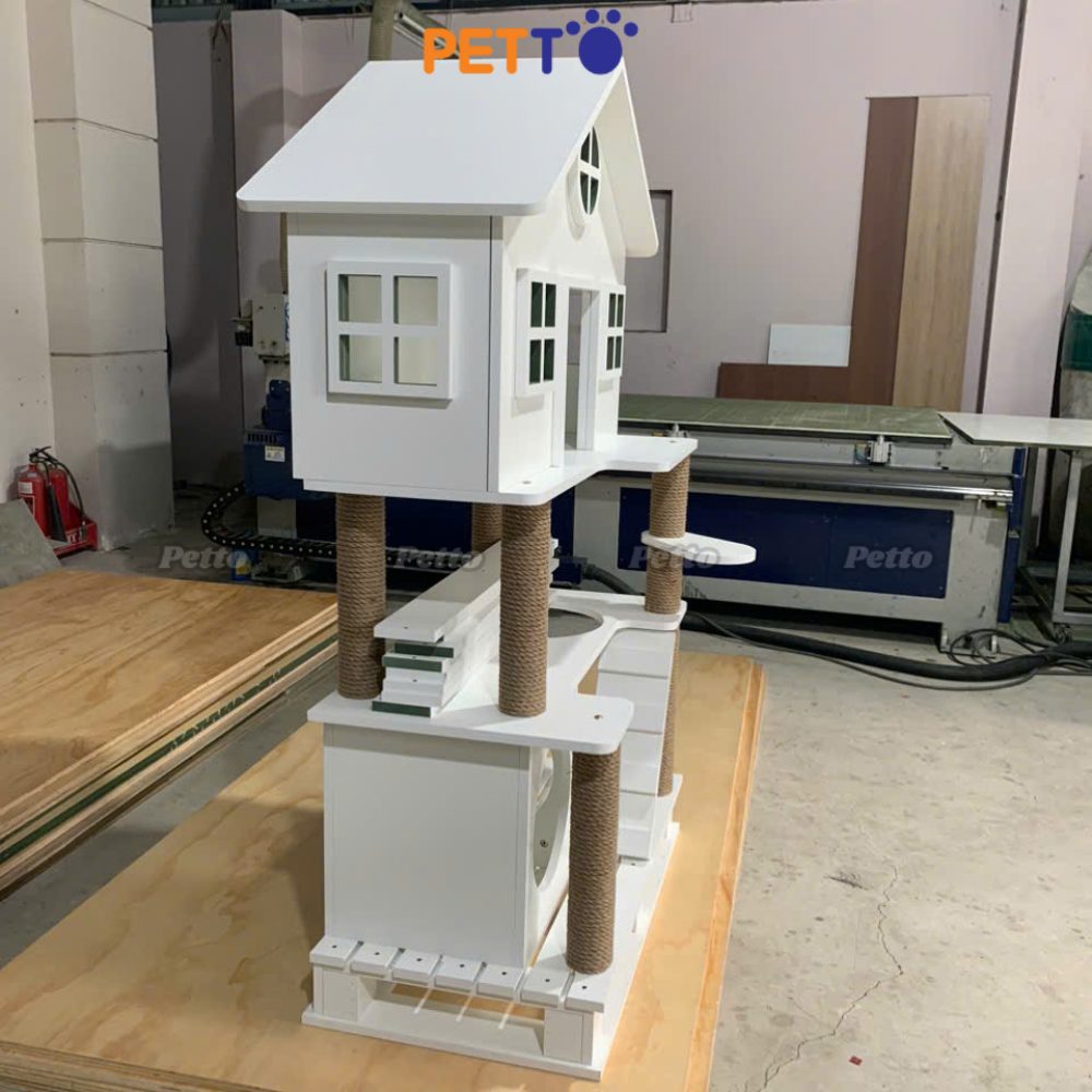 Nhà cây cho mèo decor bằng gỗ Plywood hình mái nhà CH060