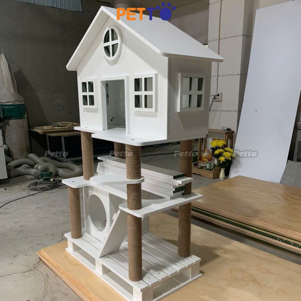 Nhà cây cho mèo gỗ Plywood hình mái nhà CH060