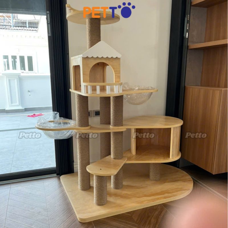 Nhà cây cho mèo gỗ Plywood thích hợp mèo chân ngắn CH073