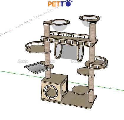 Nhà cây cho mèo leo trèo bằng gỗ Plywood có võng vải CH068