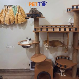 Nhà cây mèo bằng màu nâu đỏ gỗ Plywood  CH069