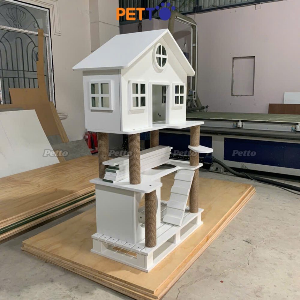 Nhà cho mèo bằng gỗ Plywood hình mái nhà CH060
