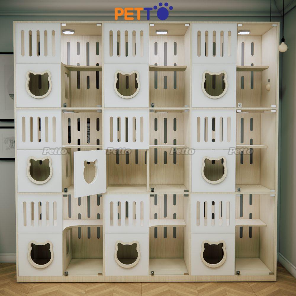 Chuồng cho mèo bằng gỗ khách sạn MDF 9 phòng có thể thông nhau CC327