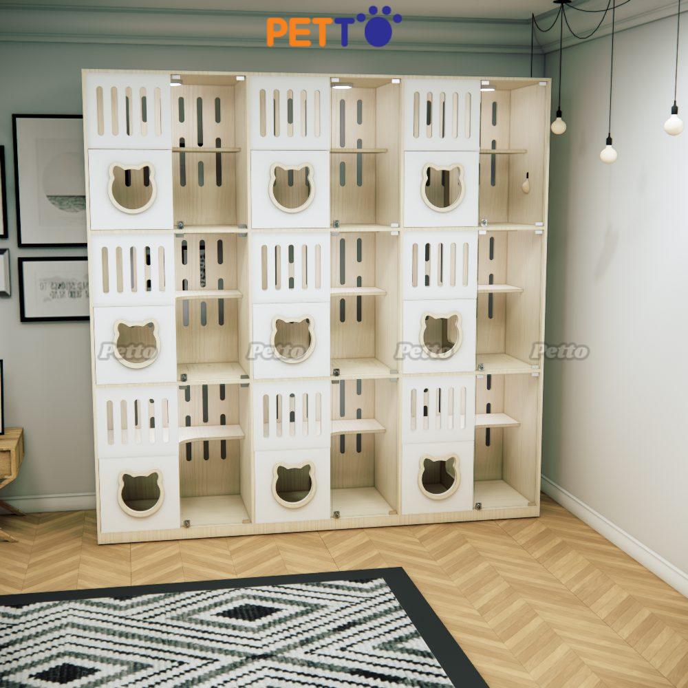 Chuồng cho mèo khách sạn MDF 9 phòng có thể thông nhau CC327