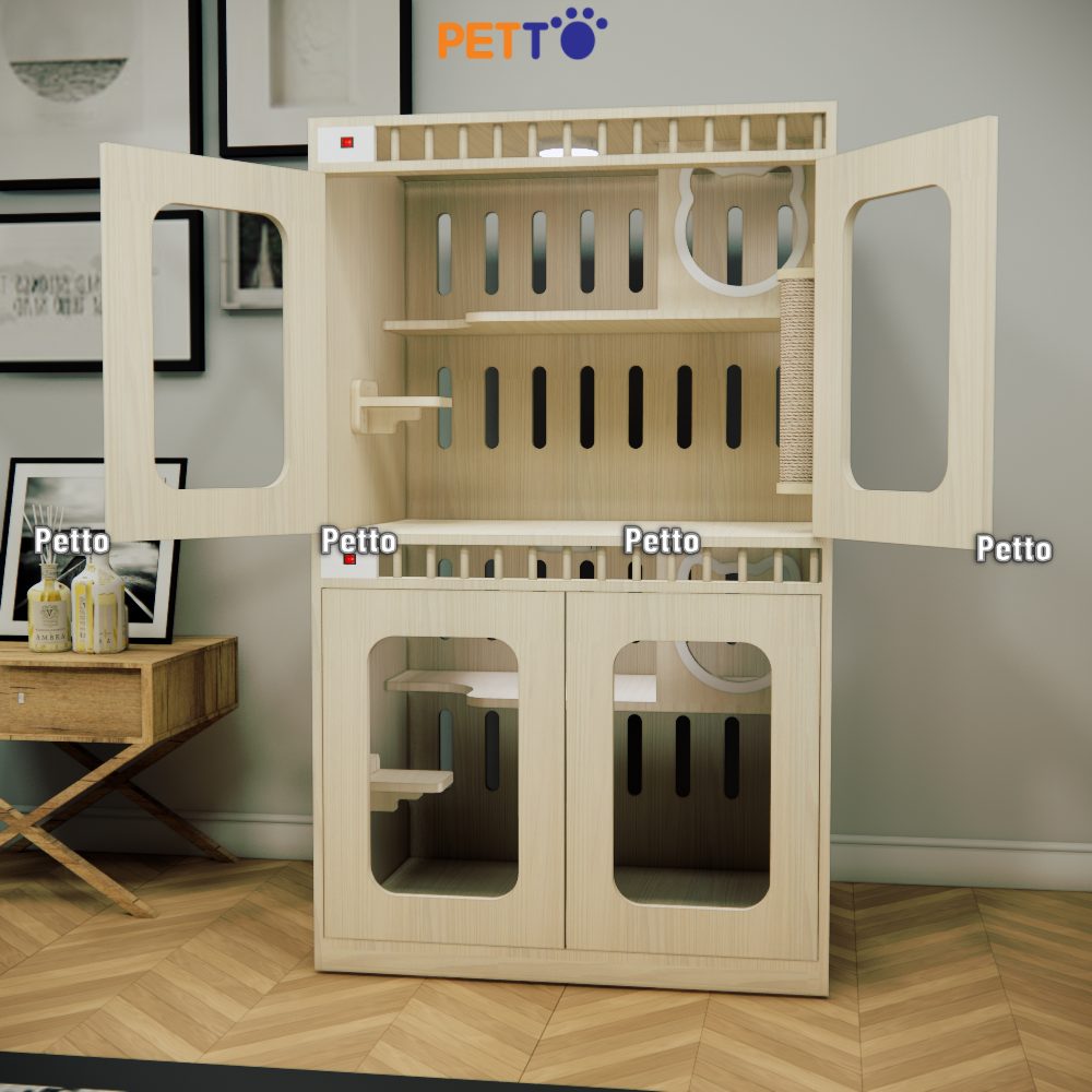 Chuồng cho mèo lưu trú MDF cửa lưới khung gỗ kích thước 900mm 600mm 1500mm CC319
