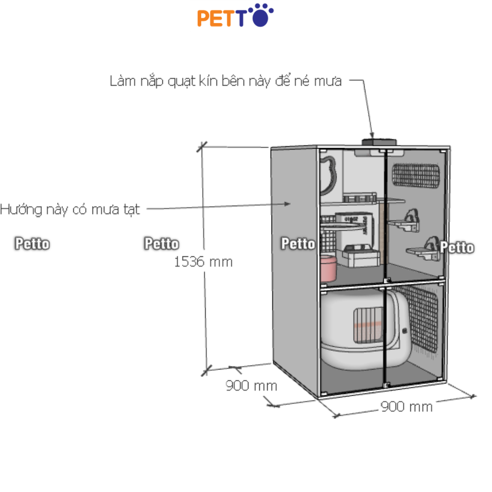 Chuồng gỗ cho mèo Plywood trắng kích thước 900mm 900mm 1536mm CC306