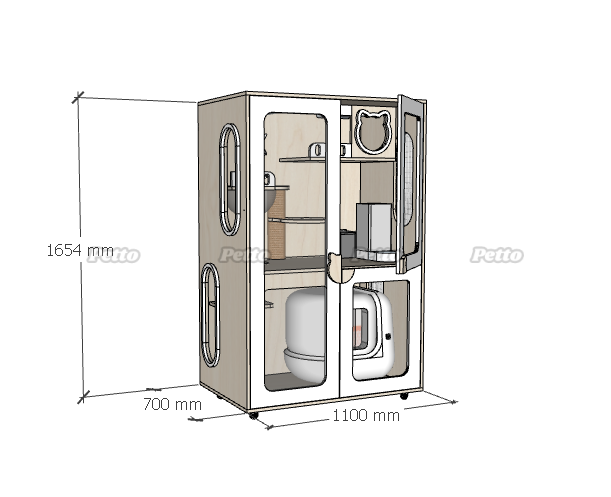 Chuồng gỗ cho mèo basic gỗ MDF Ngang 1100 700 1654mm CC304