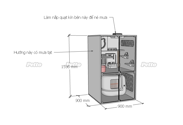 Chuồng gỗ cho mèo lux gỗ Plywood trắng kích thước 900mm 900mm 1536mm CC306
