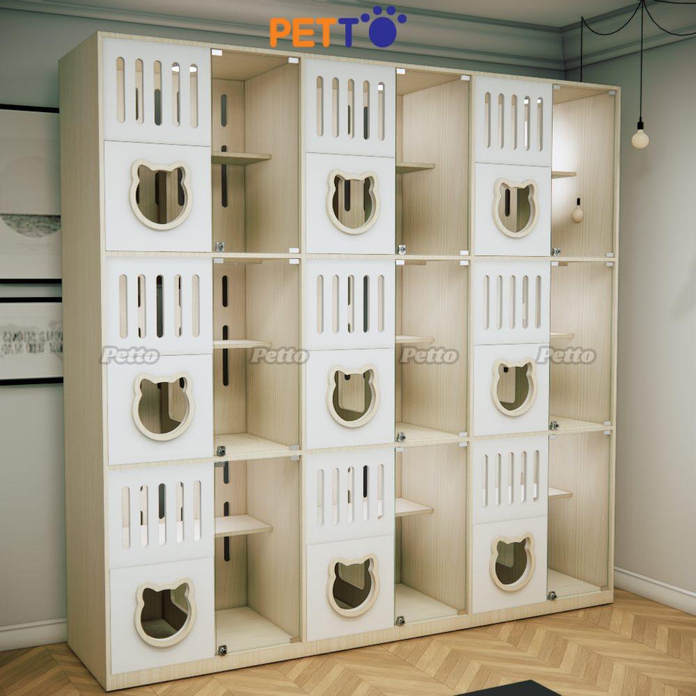 Chuồng mèo khách sạn bằng MDF 9 phòng có thể thông nhau CC327