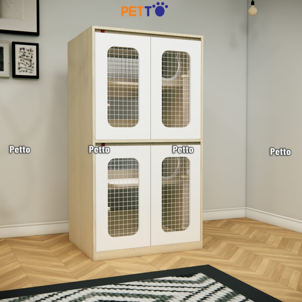 Chuồng mèo khách sạn cửa lưới gỗ MDF kích thước 800mm 600mm 1500mm CC318