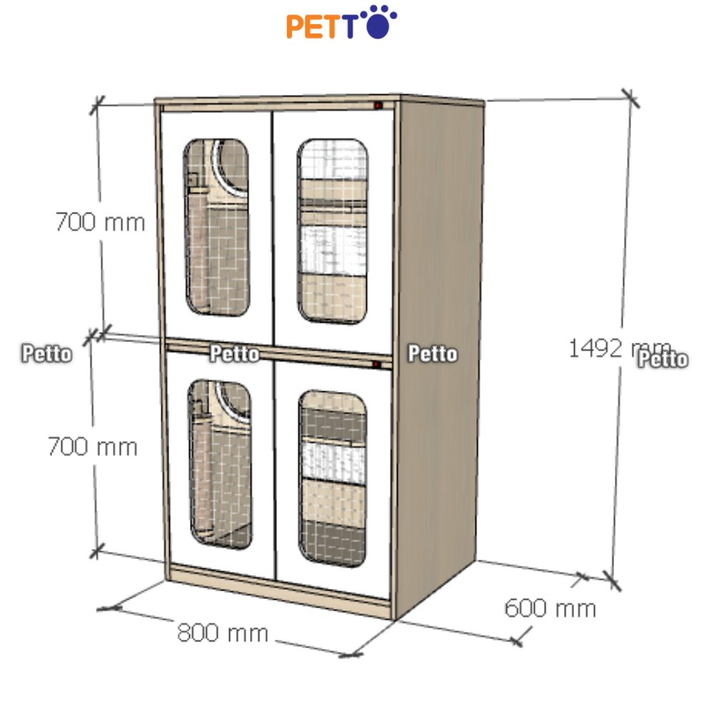 Chuồng mèo khách sạn gỗ MDF kích thước 800mm 600mm 1500mm CC318